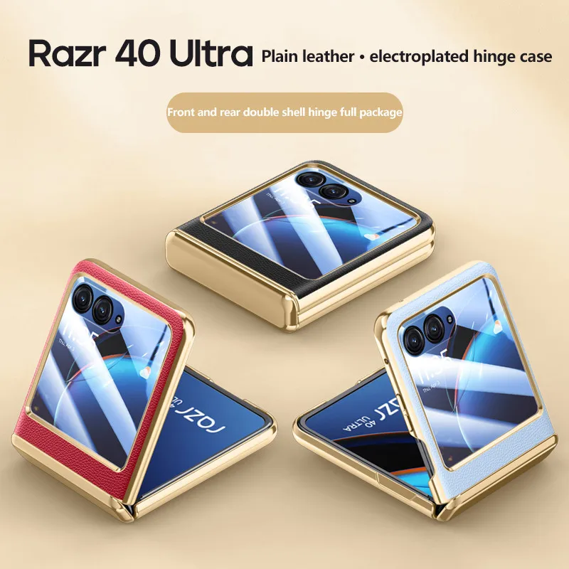

Однотонный кожаный чехол для телефона Motorola Razr 40 Ultra с шарниром из закаленного стекла полноразмерный складной противоударный жесткий чехол
