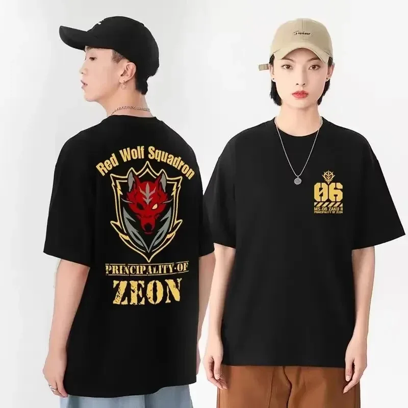 Hot Sales Anime Gundam T-shirt Char Aznable Zaku Empire of Zeon Print Cotton T-shirt Short Sleeve Breathable Comfortable Unisex