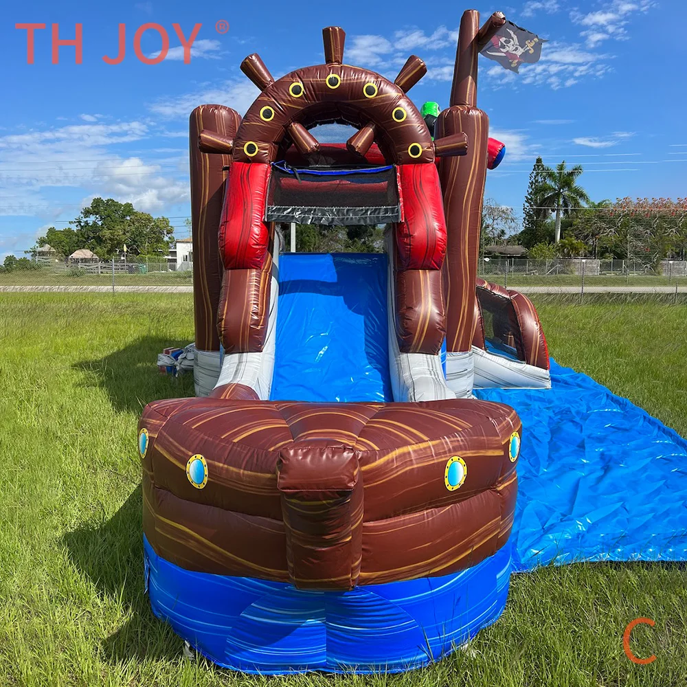 Par mer à porte, maison de rebond de bateau Pirate commerciale avec toboggan, combos de maison de saut gonflable de location de fête avec ventilateur