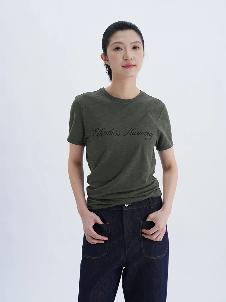 

Retro Style Bamboo Cotton Short Sleeve T-Shirt Women's Printed Letter Casual Comfortable Skin-friendly round Neck Top