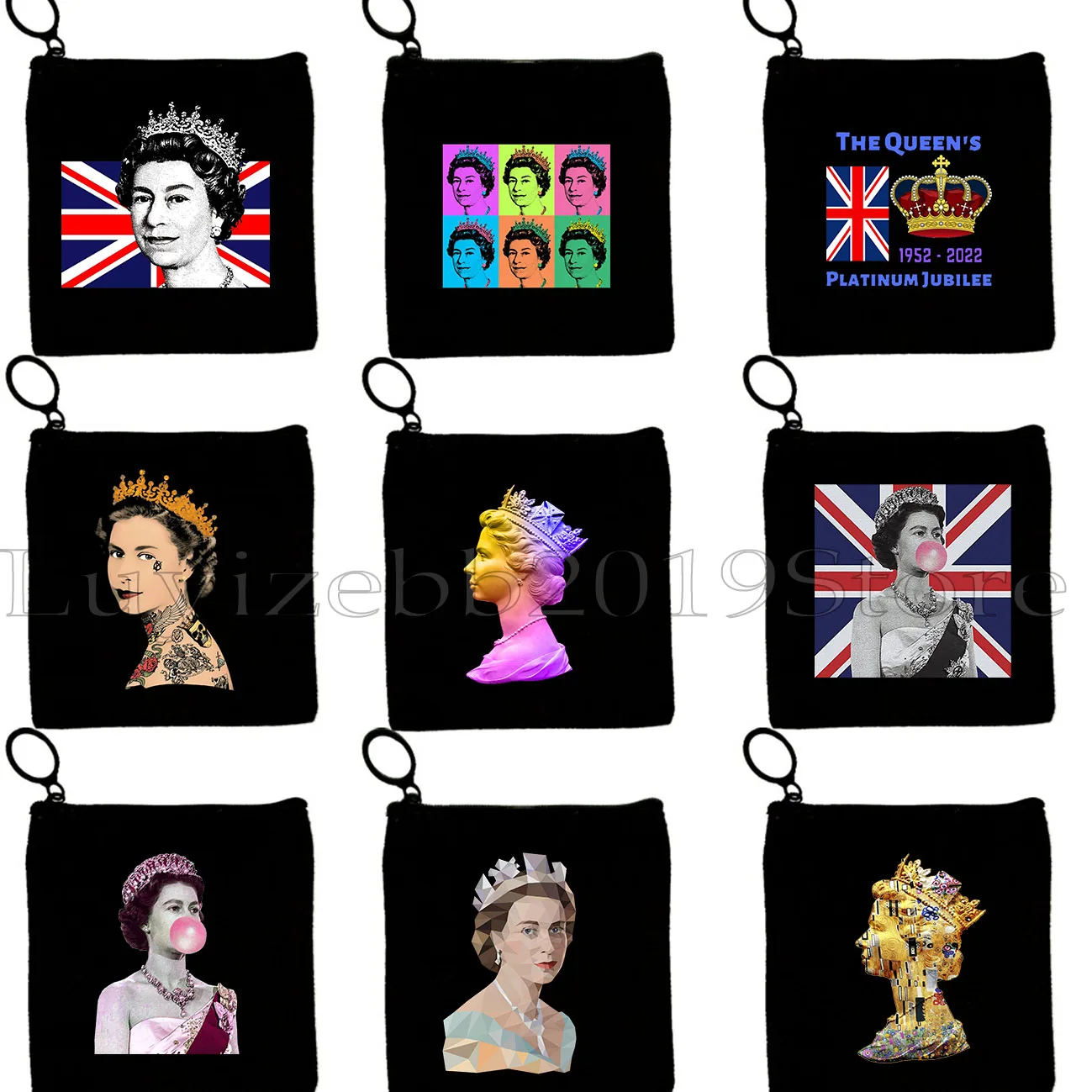 

Queen Elizabeth II Portrait England Flag British Cute Gifts Coin Purse Canvas Bag Small Square Key Storage Card Zipper Pouch