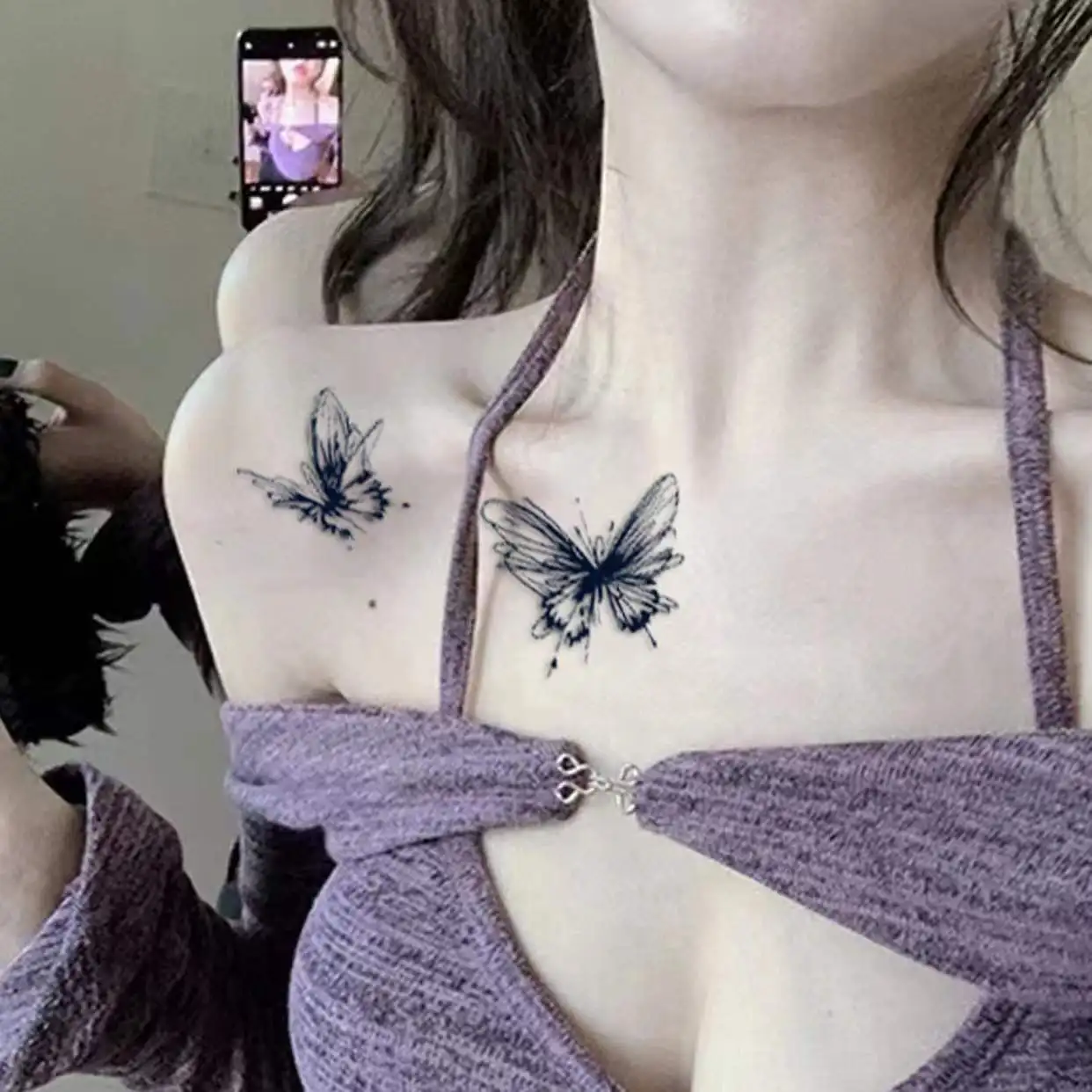 30pcs/set Black Butterfly Temporary Tattoo Y2k Waterproof Butterflies Body Hand Finger Stickers Gothic Love Heart Fake Tattoos