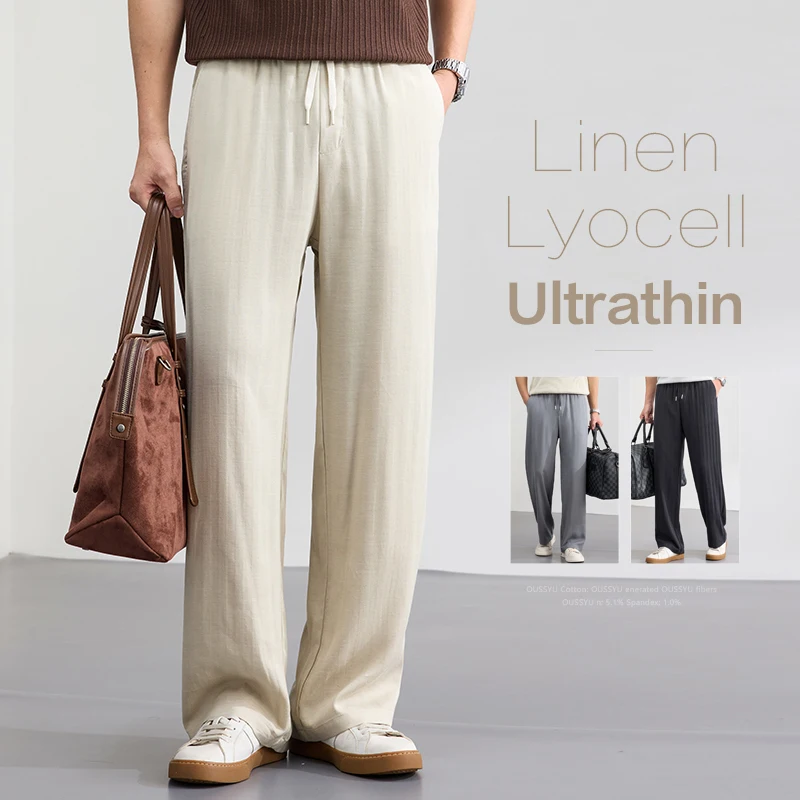 

Мужские летние брюки из лиоцелла и льна класса люкс: тонкие, свободные, прямые, дышащие, для активного отдыха и прогулок