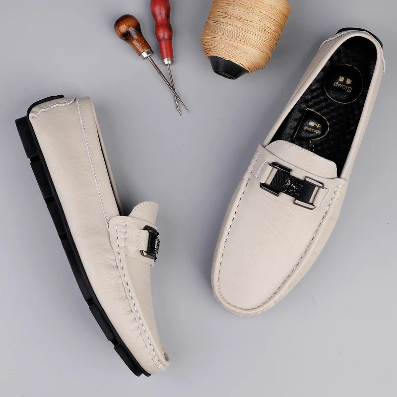 الرجال المتسكعون القيادة أحذية من الجلد الربيع والصيف مجموعة منخفضة القدم حذاء كاجوال جلخ الجلود شقة كبيرة الحجم أحذية رجالي #6