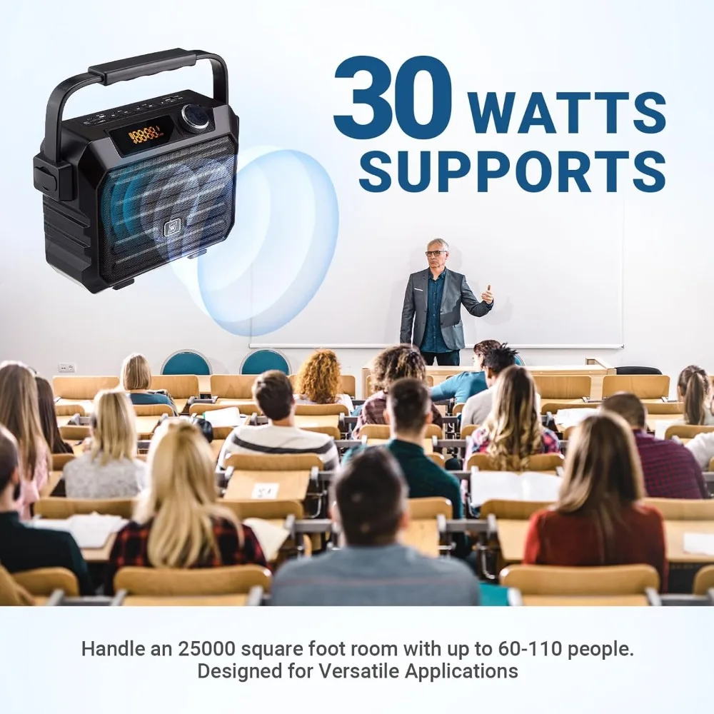 مضخم صوت لاسلكي للمعلمين، نظام PA محمول بقدرة 30 وات مع ميكروفون سماعة رأس UHF ومكبر صوت بلوتوث، للفصول الدراسية #2