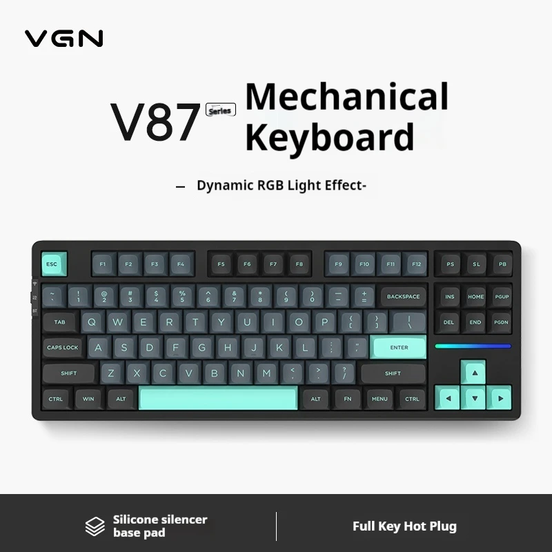 

Vgn V87 Or V87 Pro Three Connection Methods Gasket Structure Full Keys Hot Swappable Rgb Mechanical Keyboard Side Engraving