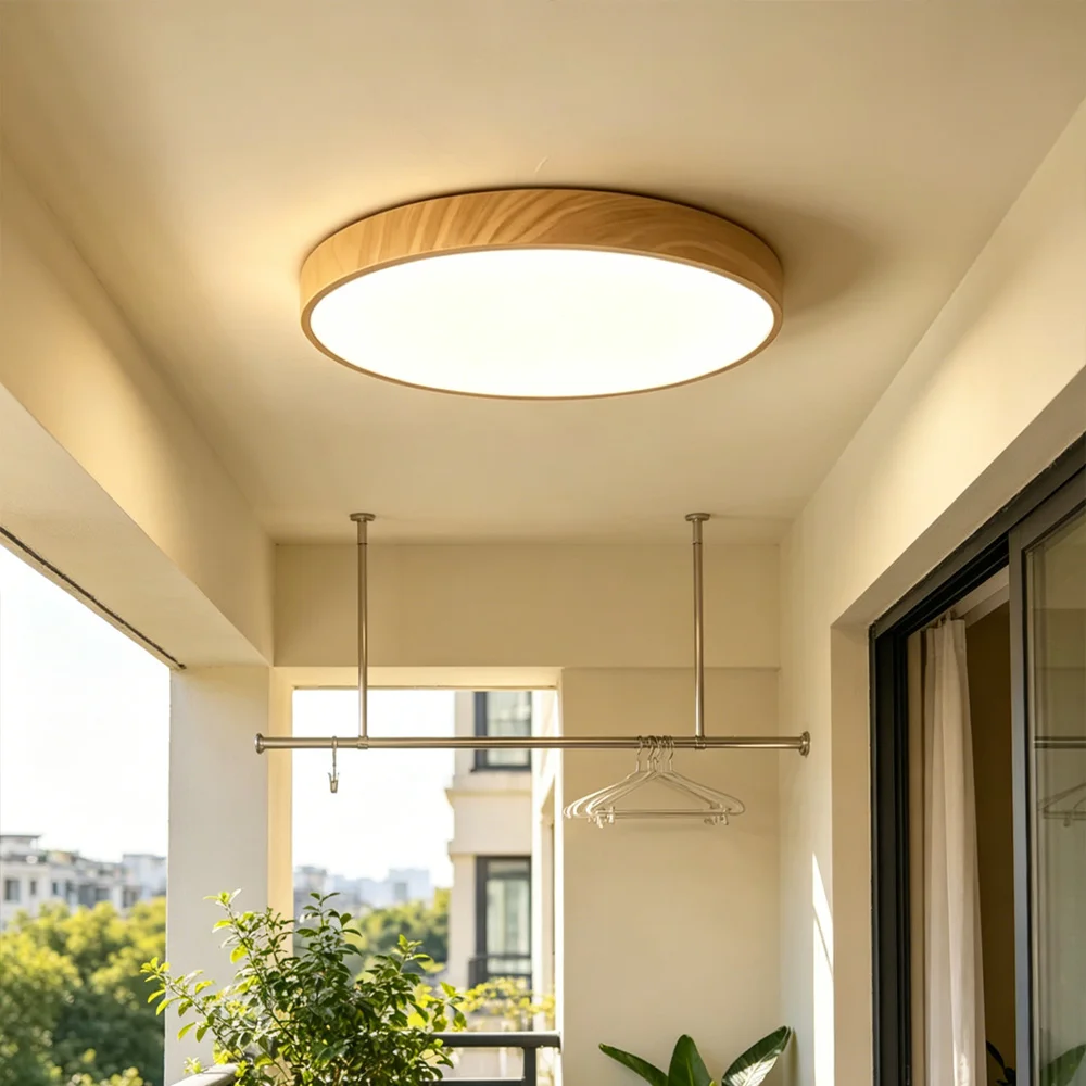 

Modern Nordic LED Ceiling Light Round Fixture with Wood Accent for Bedroom Study Walk-in Closet Balcony Hallway Fixtures
