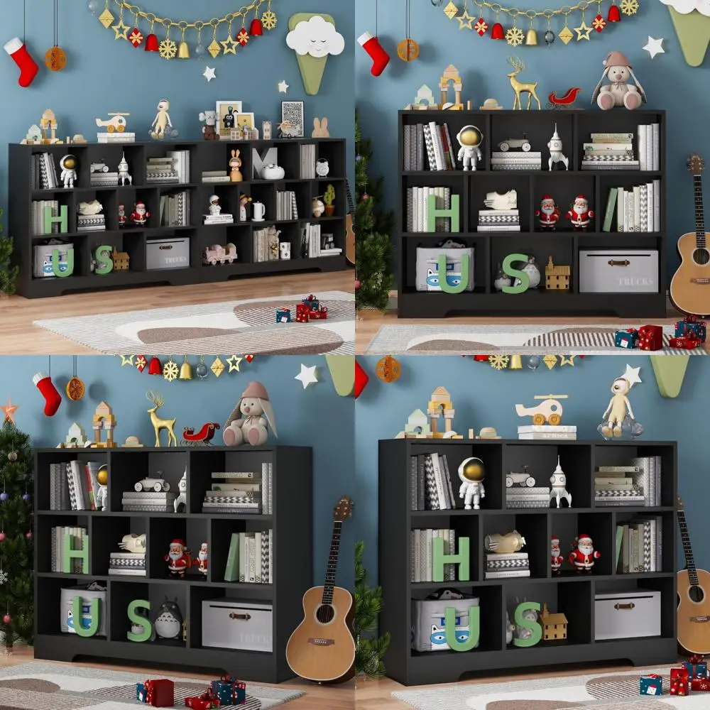 Wooden 3-Tier Cube Bookshelf Set, 10-Cube Storage Organizer, Freestanding Black Bookcase for Home Office