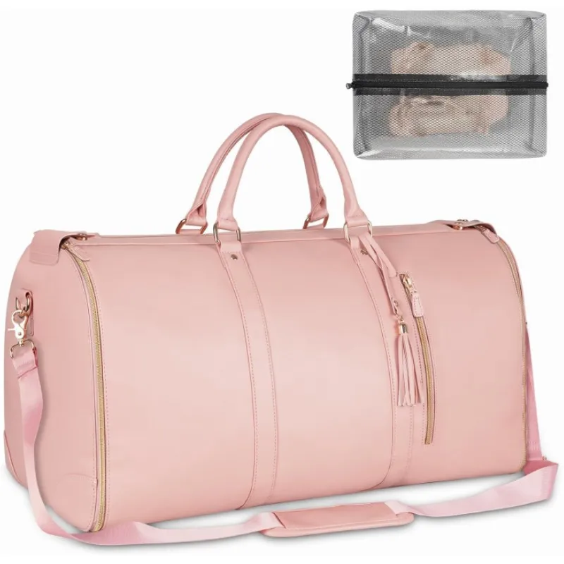 Women's Fashion PU Handle Travel Handheld Folding Duffle Bag Outdoor Fitness Multifunctional Overnight Storage
