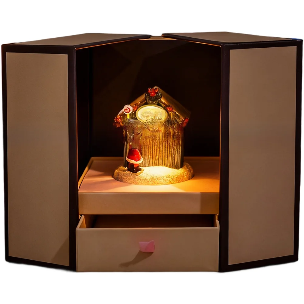 

Christmas Miniature Resin House Ornament with Santa Claus and Present Box for Festive Centerpiece and Shelf Display