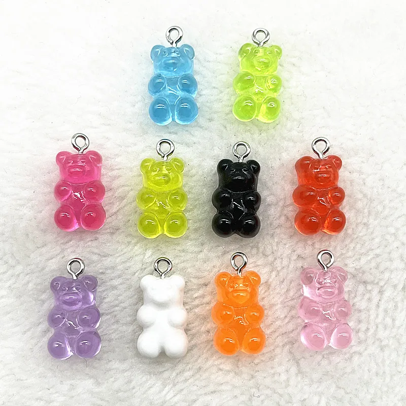10 Uds. De dijes colgantes de oso de caramelo para collar, pulsera, pendientes, fabricación de joyería, accesorios Diy, osos de resina, fabricación navideña