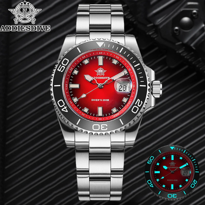 

ADDIESDIVE Hot Sale Men Watch AD2089 Diver 200m Waterproof Wristwatch Ceramic Bezel Luminous 316L Stainless Steel Quartz Watch