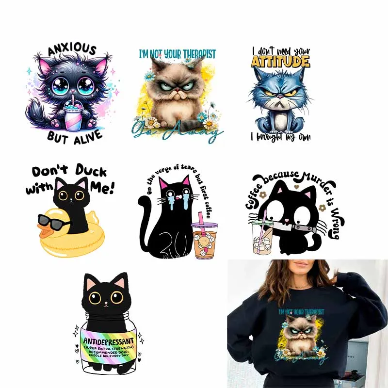 

Cute Cats Iron On Transfer Patches For Clothing Cartoon Funny Animal Thermal Transfer Appliqued