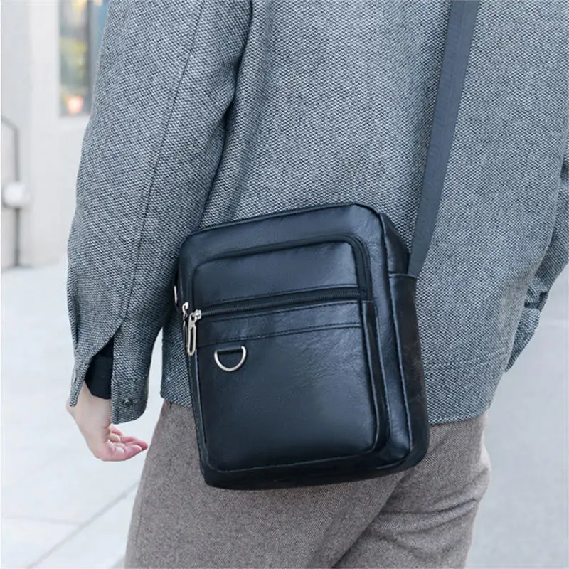 

Fashion Men's Crossbody Bag Portable Business PU Leather Shoulder Bags Men Solid Messenger Bag Men Zipper Bag