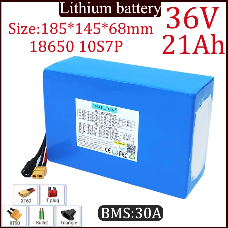 New 36V 21Ah  Lithium battery 18650 10S7P with Built-in BMS 0-1000W motor For 21000mAh 42V E-tools Electric toys Scooter etc