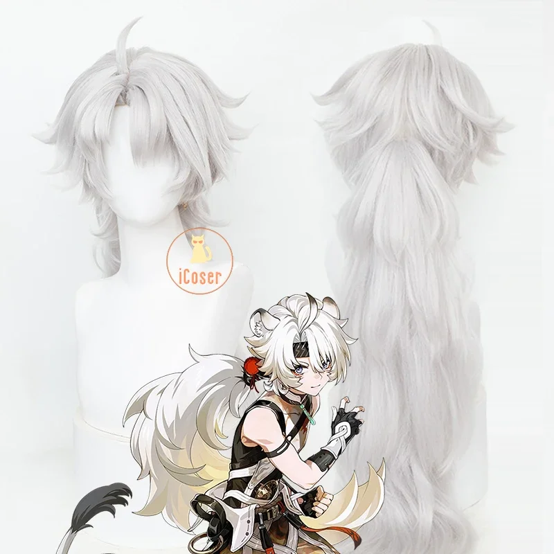 Wuthering Waves Lingyang Cosplay Wig 80cm Long Gray Hair Liondance Troupe Natural Glace Resonator Jinzhou Halloween Women Men