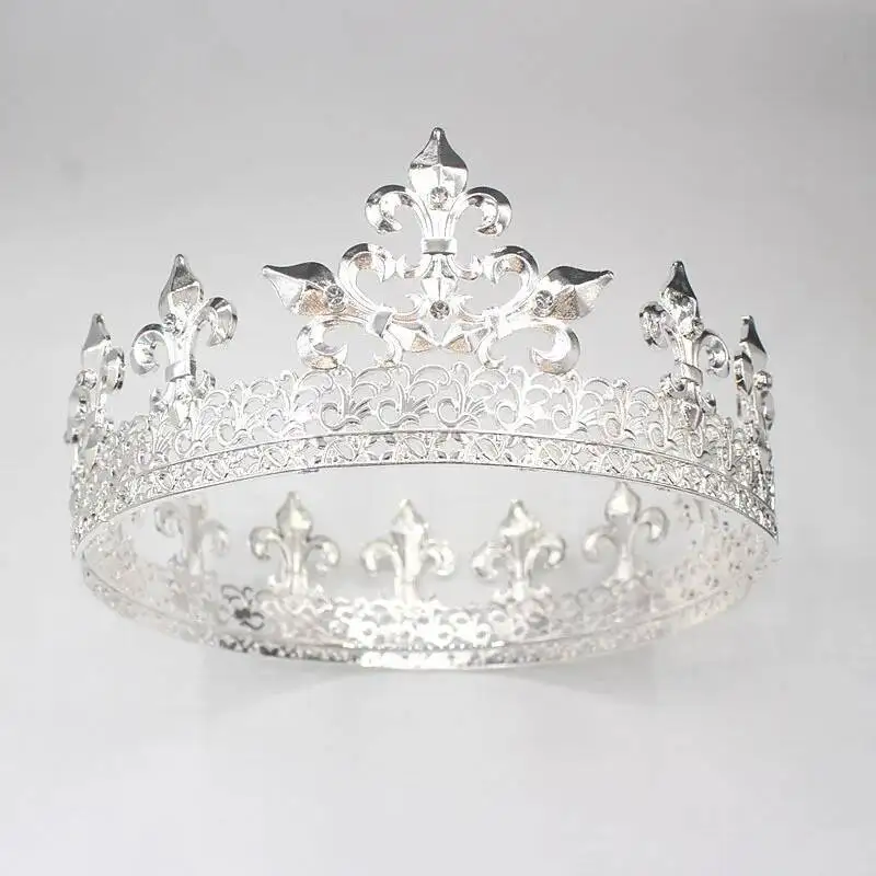 Royal King Tiaras Round Gold Alloy Metal Gold Crystal Medieval Crowns Men Witch Pageant Diadem Cosplay  Halloween Headpieces