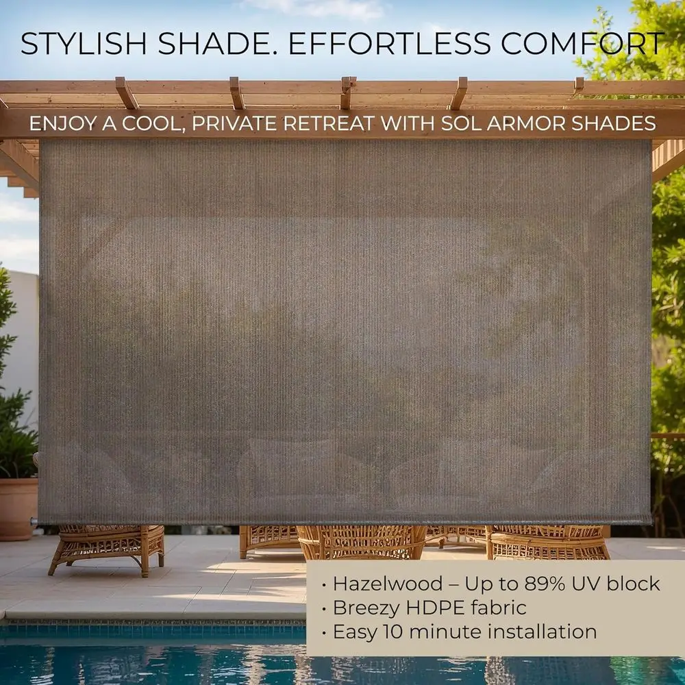 Outdoor Patio Roll Up Shade for Porch, Patio, Window | High Density Polyethylene Privacy Blocks 89% UV Rays | Hardware Included