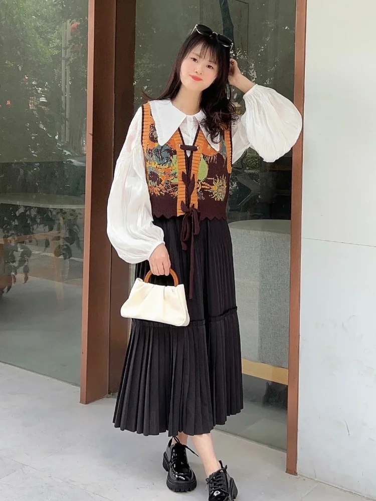 เสื้อกันหนาวลูกไม้ขึ้นเสื้อกั๊กผู้หญิงคอวี Paneled Cropped เสื้อถักวินเทจวรรณกรรมสไตล์ฝรั่งเศสความงามนุ่มทุกวันЖри