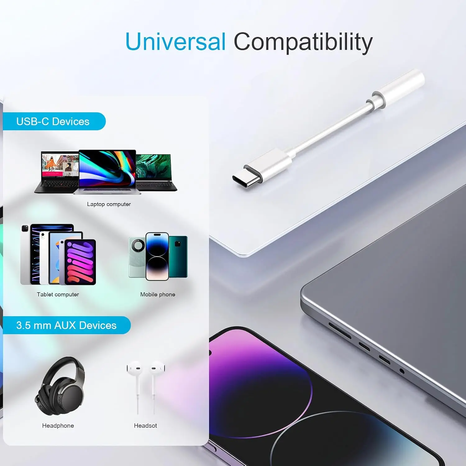 4 قطع محول سماعة رأس USB-C إلى 3.5 ملم، كابل Aux Audio Dongle، متوافق مع Samsung S20/S20+/S20 Ultra، Pixel 4/4XL والمزيد #6