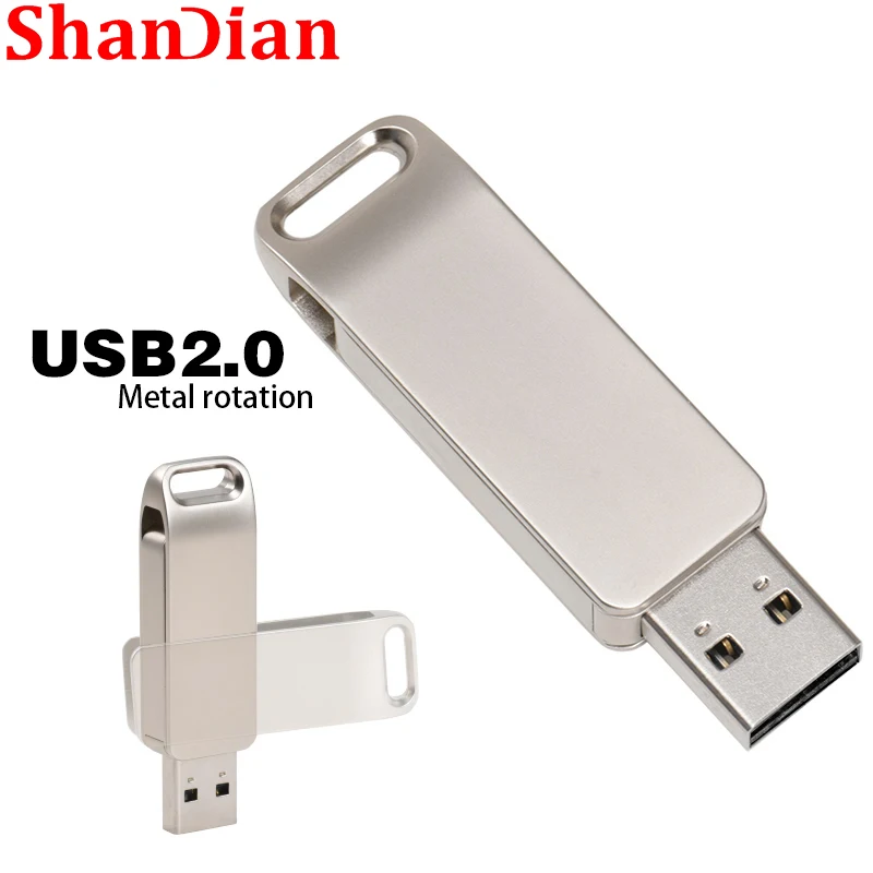 

SHANDIAN флеш-диск USB 2,0 64 Гб мини металлический высокоскоростной флеш-накопитель, вращающийся Серебряный флеш-накопитель, Пользовательский логотип, деловой подарок, U-диск