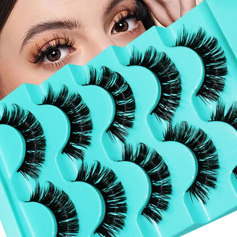 5 Pairs 3D Russian Strip False Eyelashes, DD Curling, Natural False Eyelashes Fluffy Faux Mink Lashes Natural Look