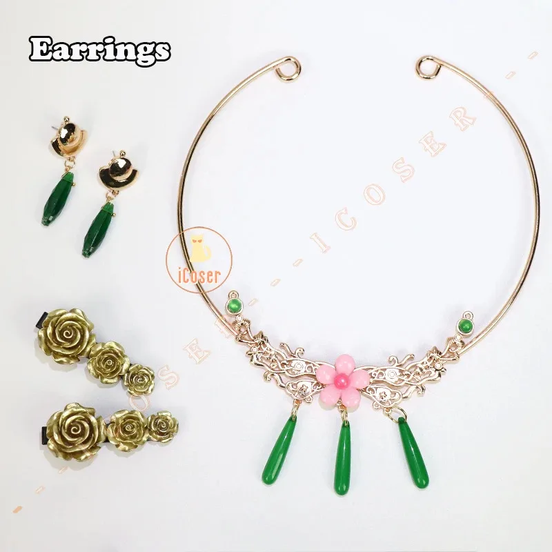 마오마오 코스프레 목걸이 귀걸이 머리핀 애니메이션 약사의 일기 헤드웨어 이어 클립 코스프레 액세서리 소품 여성 소녀용