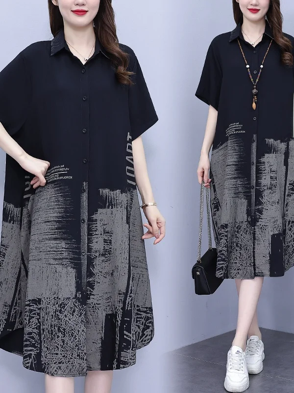 Slimming Effect irt Sle Mid-Length Faion Print Dr Summer New Arrival plus Size Casual Loose Waist Soft Fabric