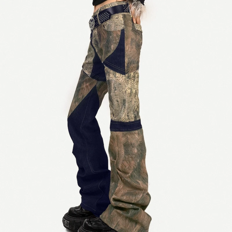 Original Splicing Artistic Retro Design Women's Bell-bottoms 2025 Autumn New Sweet Cool Loose Versatile Long Trousers Ladies