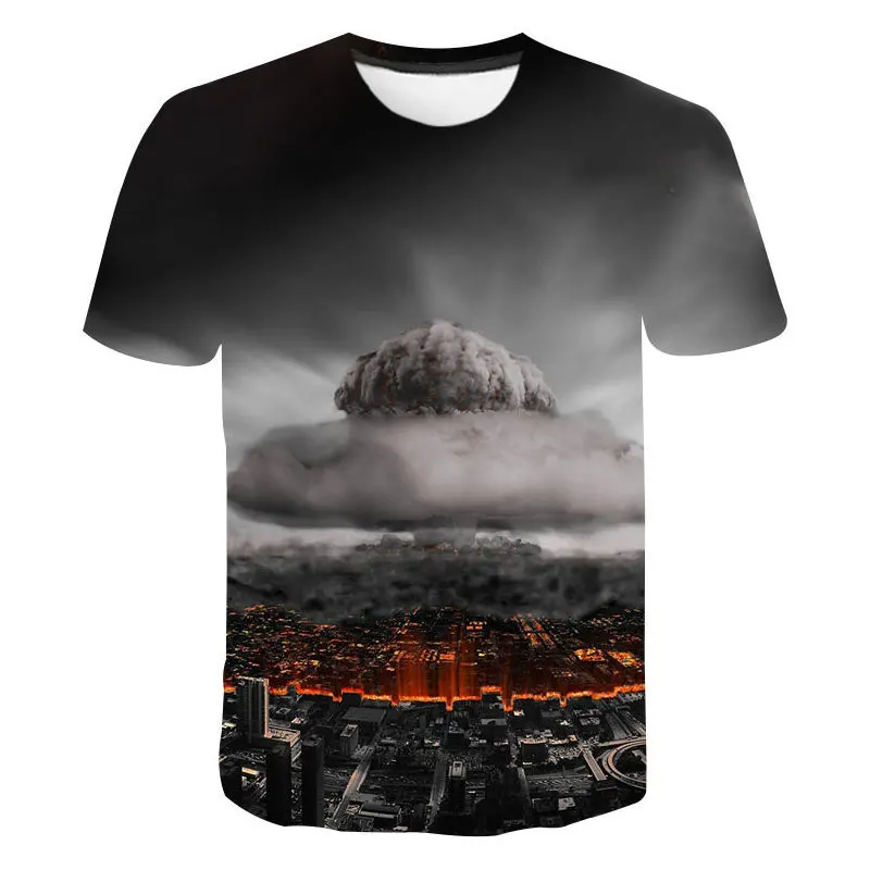 Summer New Cool Nuclear Explosion graphic t shirts Men Fashion Casual Personality Funny 3D Printed Round Neck streetwear Tees