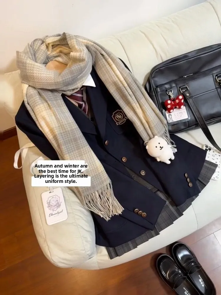 

Stand Fit Long Sve Navy Blue Suit Jaet Women's Autumn Winter New Sle Tee Button College Sle orm Outerwear