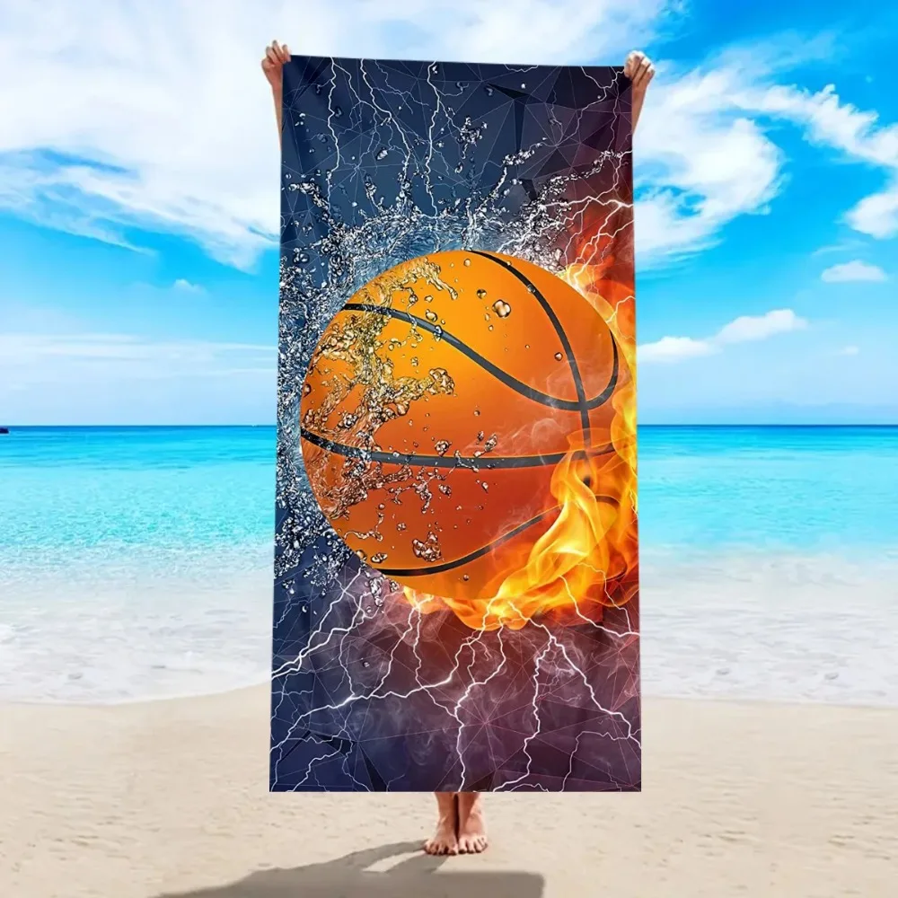 Soccer Ball Water Splash Beach Towel Sports Theme Swimming Pool Towel Soft Quick Dry Microfiber Towel for Football Fans Bt21