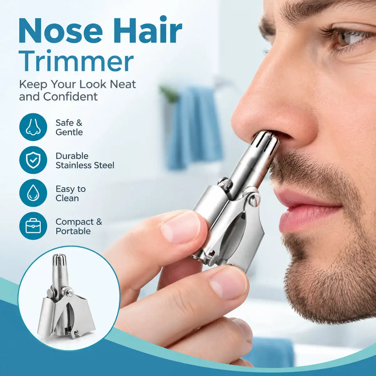 1PC Manual Nose Hair Trimmer Portable Handheld Facial Hair Grooming Tool Easy Clean Compact Home Travel Personal Care Accessory