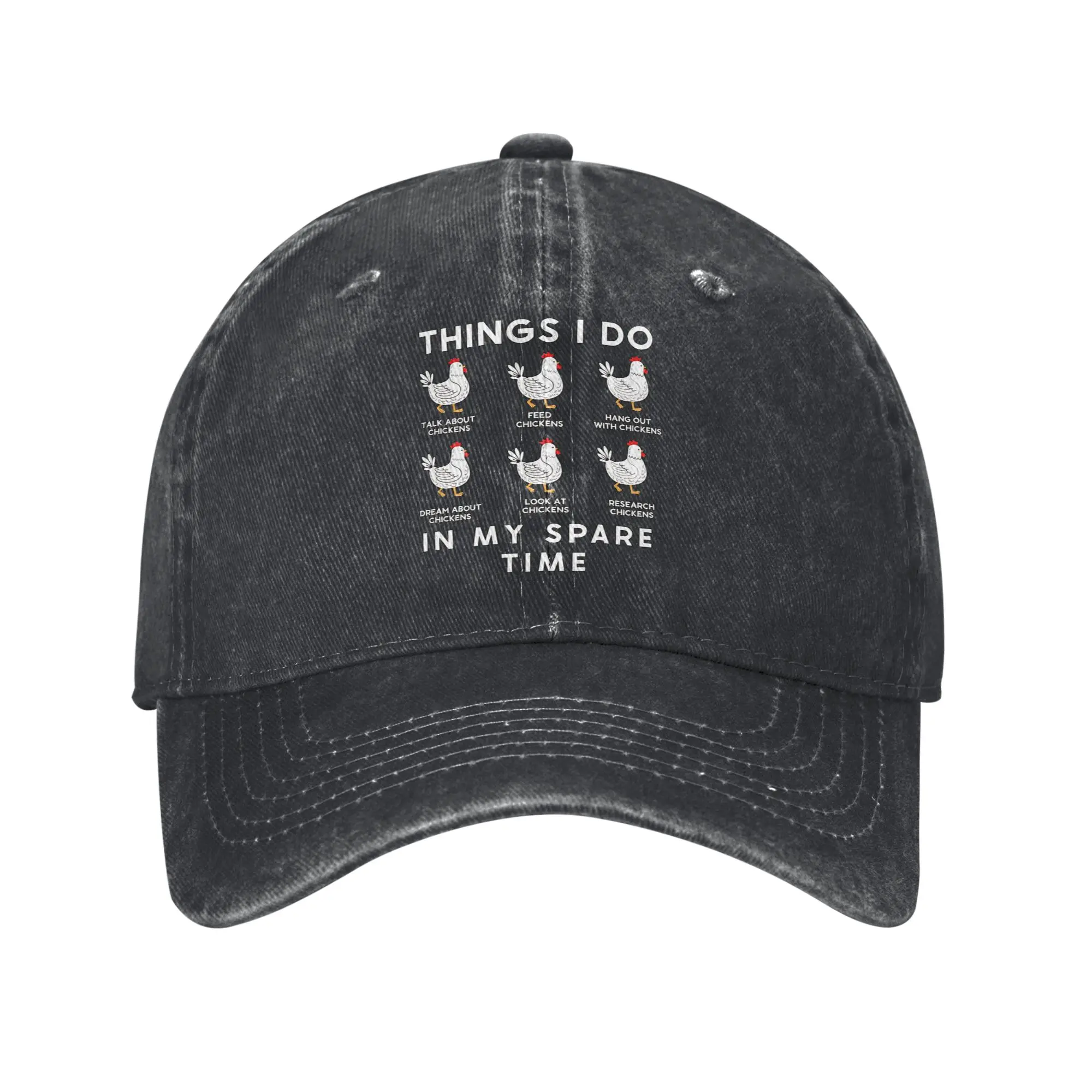 Vintage Things I Do In My Spare Time Funny Chicken Lover Baseball Cap Unisex Distressed Denim Sun Cap Outdoor All Seasons Hats