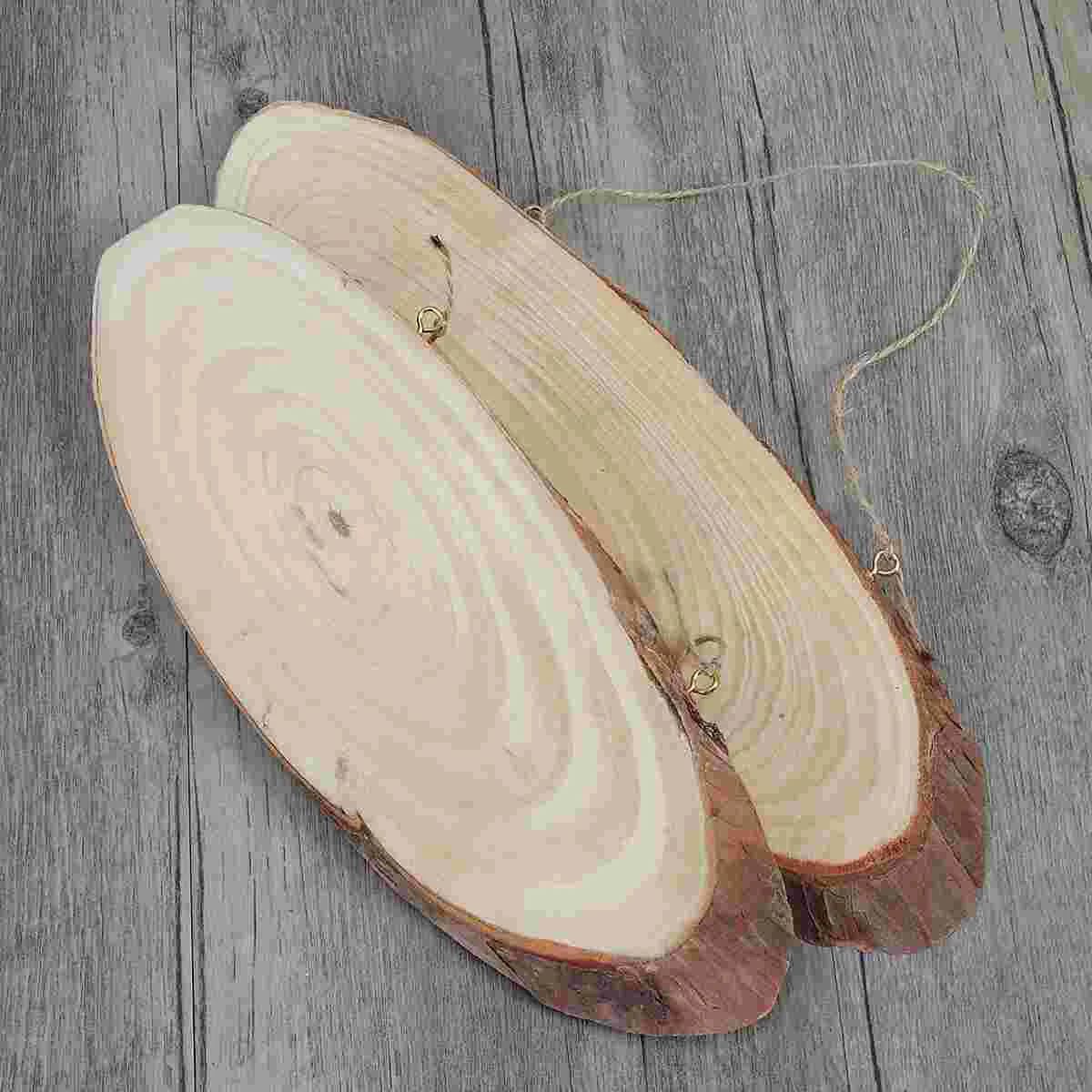 2Pcs Log Slices Unfinished Oval Blank Wooden Disc Tree Log Slice Plaques with Rope for DIY Decoration Crafts Projects