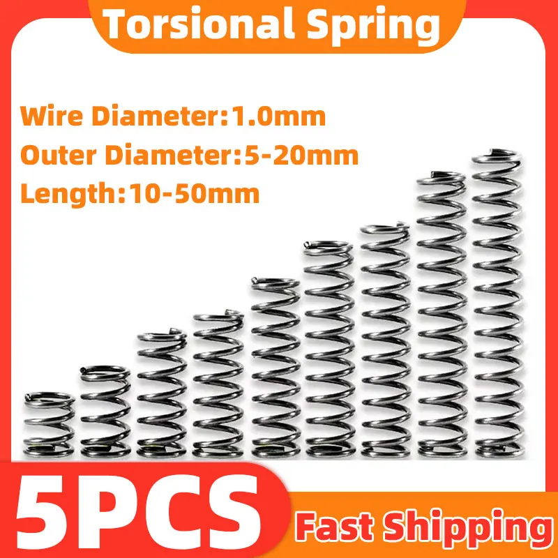 5PCS Compression Spring Return Spring Steel Pressure Springs Tools Wire Diameter 1.0mm OD 5mm-20mm Length 10mm-50mm