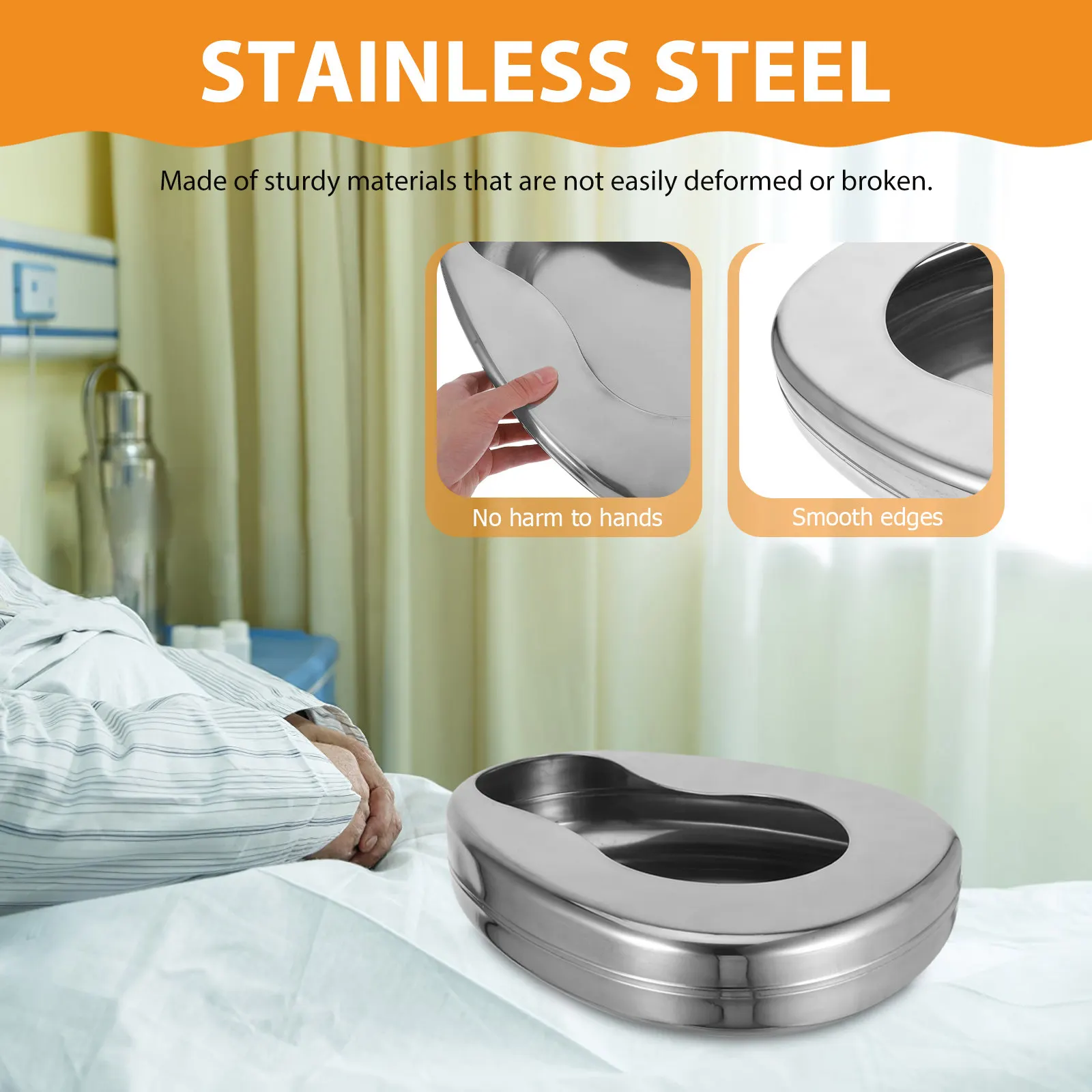 Stainless Steel Bedpan Elderly Lightweight Ergonomic Portable for Bedridden Patients Men Women Home Hospital Travel Use