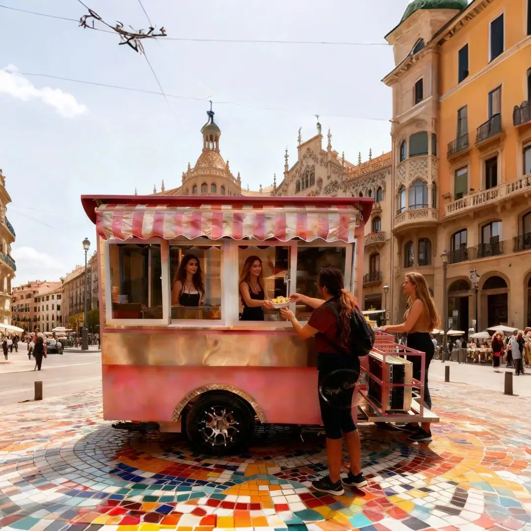 

Pink Outdoor Food Trailer Mobile Cart with Fashionable Design And Complete Functions Girlish Charm Kitchen on Wheels