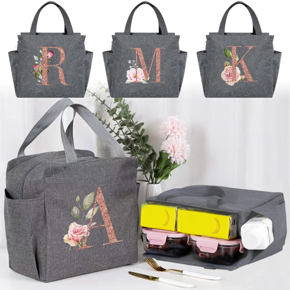 Insulated Lunch Bag Hand-held Rose Gold Series Food Thermal Insulated Bags Office Bento Pouch Large Capacity Lunch Pack