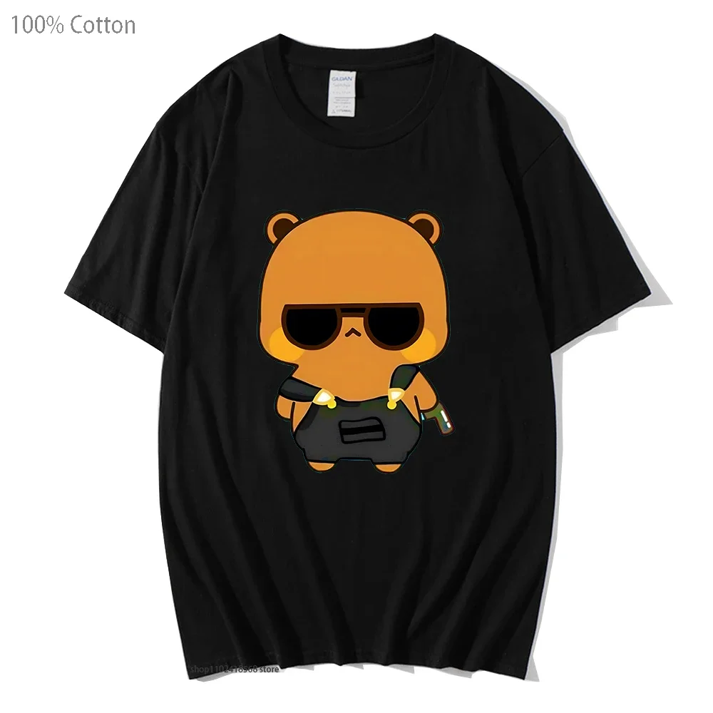 Cute Dudu and Bubu Dudu Like Spy Officer In Black T-Shirts 100% Cotton Clothes Panda and Brownie Bear Tees Men Women Couple Tops