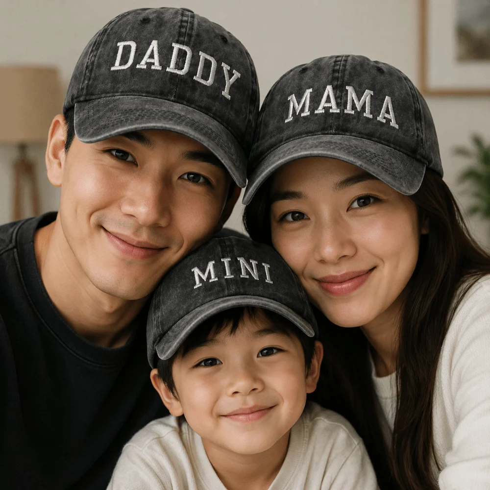 

Washed Cotton Daddy Mama Mini Embroidery Caps Adjustable Vintage Family Matching Baseball Cap Breathable