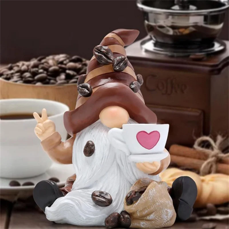 Resin Dwarf Figurines Garden Gnome Statue Outdoor Sculpture For Patio Statue Holding Coffee For All Weather For Courtyard