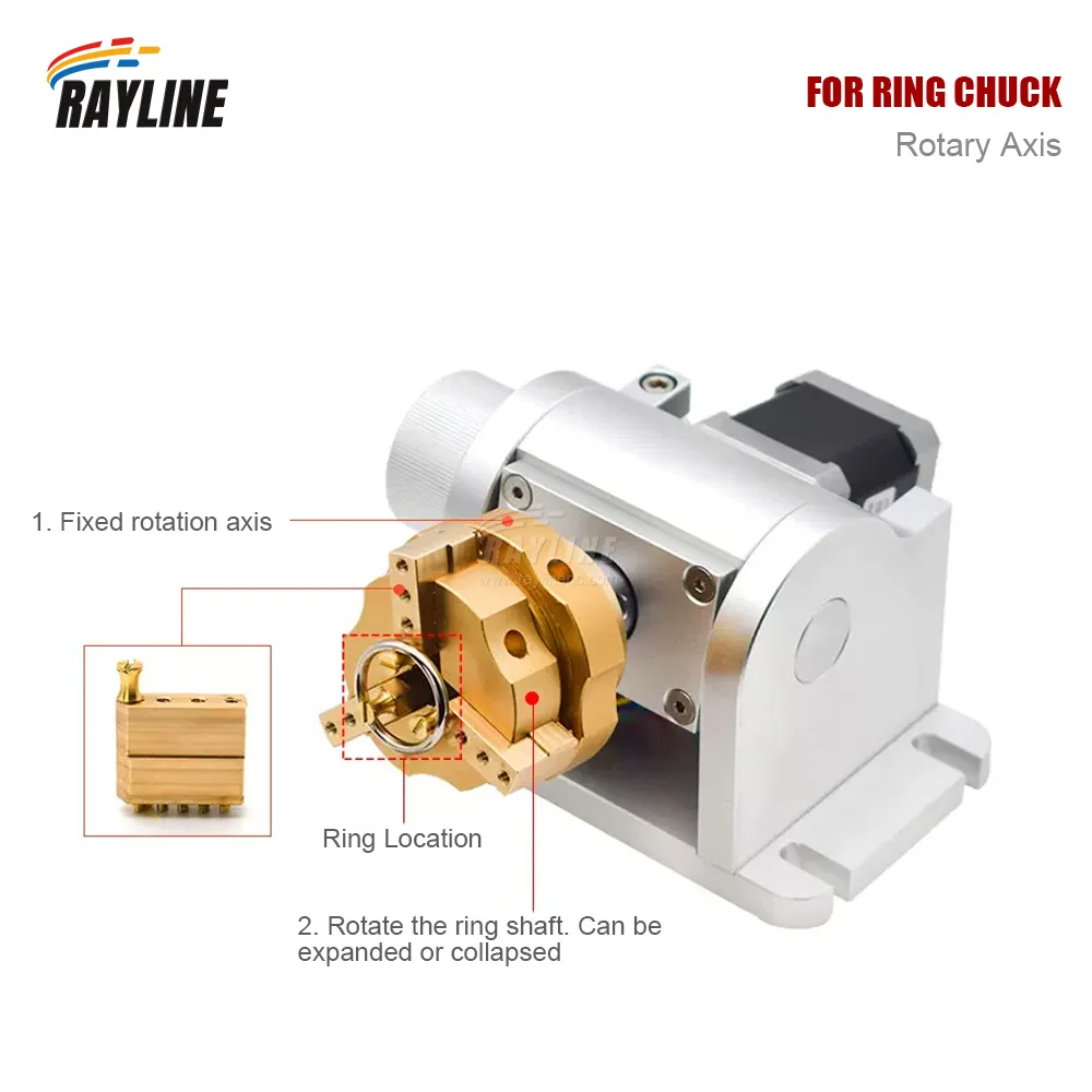 Ring Jewelry Rotary Axis With Copper Clamp Jig + Built-in Drive Power Box For Fiber Laser Carving Marking Engraving Machine Use
