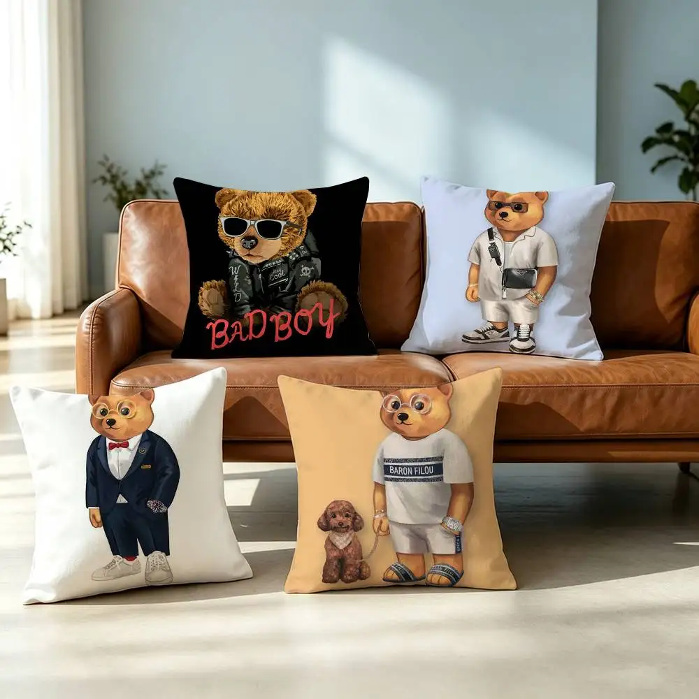 Cool B-Baron Filou B-Bear Square Double-Sided printed Pillow Case Bedroom Bedside Pillow Sofa Cushion Cover Gift