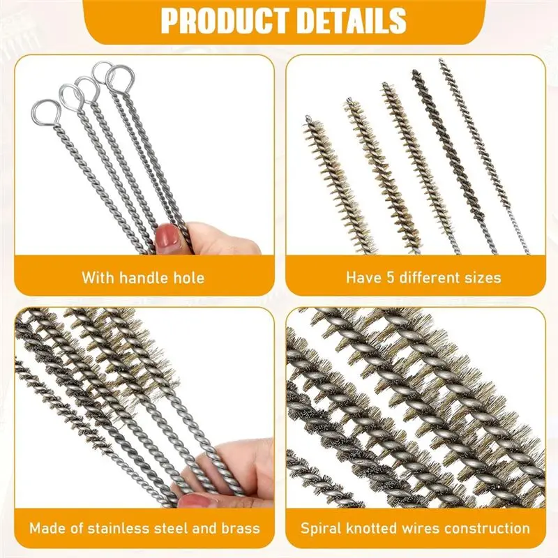 [A92P!】 10 Pieces Wire Tube Brushes For Cleaning Pipe Tube Brass Brush Brass Pipe Cleaning Brush Wire Pipe Cleaner Brush,5 Sizes