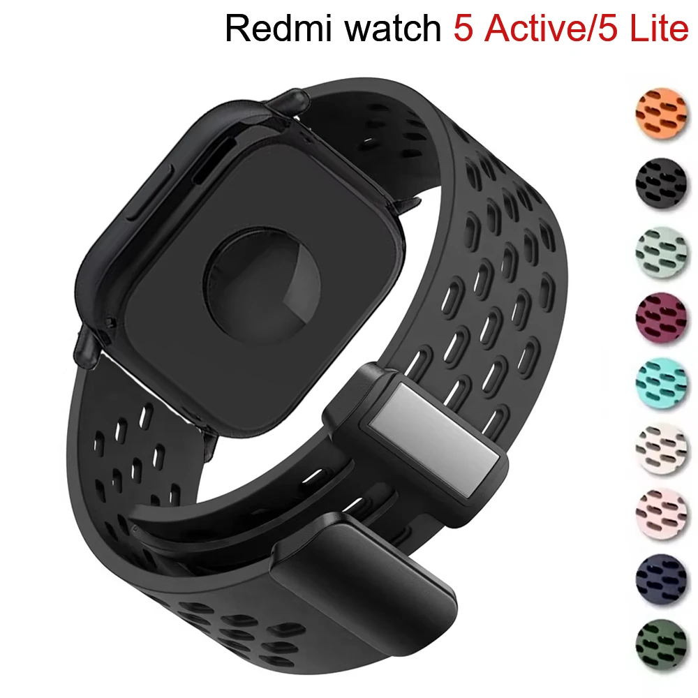 Pulseira respirável para Redmi Watch 5 Lite/5 Active, bracelete magnético de silicone, correia Xiaomi Redmi Watch 5 Active 22mm, pulseiras para relógio.