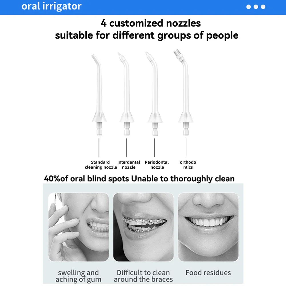 4 Cleaning Modes Oral Irrigator 320ml Black Portable Rechargeable Waterproof Dental Water Flosser Teeth Whitening Jet Floss