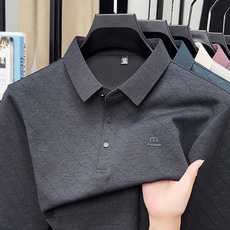 قميص بولو رجالي مطبوع عالي الجودة مع تقنية صنفرة الخريف والشتاء، ملمس جيد لليد، بلوزة عصرية بأكمام طويلة #2