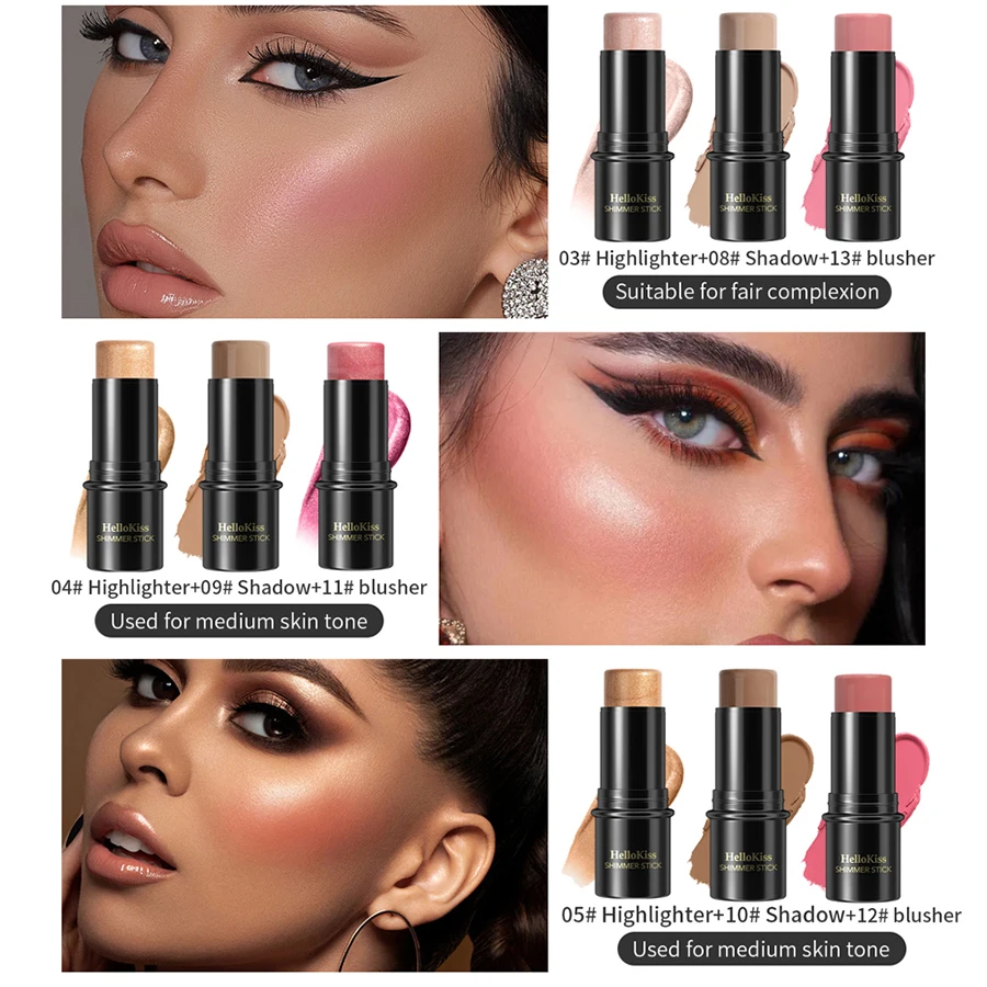 Destacando bronzer vara rosto iluminando blush rouge corretivo de longa duração 3d nariz sombra contorno cosméticos