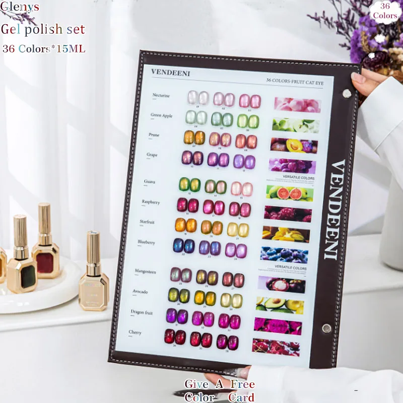 Glenys 36 Color Fruit Cat's Eye nail polish Gel All Network Popular Fresh Cute Soaking gel Factory Direct Color Card Varnish Set